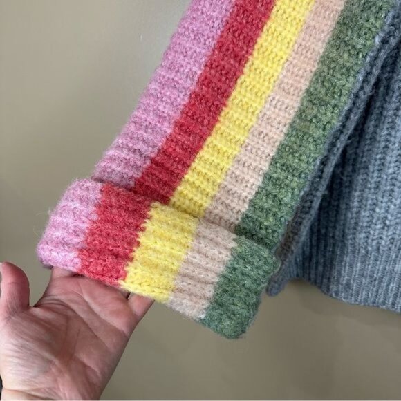 POL Pastel Pink Chunky Rainbow Cake Striped Oversized Sweater Small - Picture 5 of 16